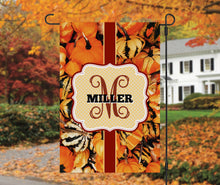 Load image into Gallery viewer, Pumpkin Monogram Garden Flag, Personalized, Fall Garden Flag, Autumn Garden Flag, Fall Decor, Fall Yard Decor, Custom Garden Flag, Name Flag