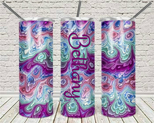 Teal and Purple Swirls Personalized Vinyl Wrap Epoxy Tumbler, Mom Gift, Travel Cup, Name Tumbler, Custom Tumbler, Oil Slick, 17 oz