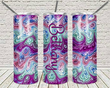 Load image into Gallery viewer, Teal and Purple Swirls Personalized Vinyl Wrap Epoxy Tumbler, Mom Gift, Travel Cup, Name Tumbler, Custom Tumbler, Oil Slick, 17 oz