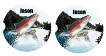 Load image into Gallery viewer, Rainbow Trout Fishing Ceramic Car Coasters, Personalized, Set of 2, Trout Coaster, Car Coasters for Men, Fish Coaster, Gift for Fisherman
