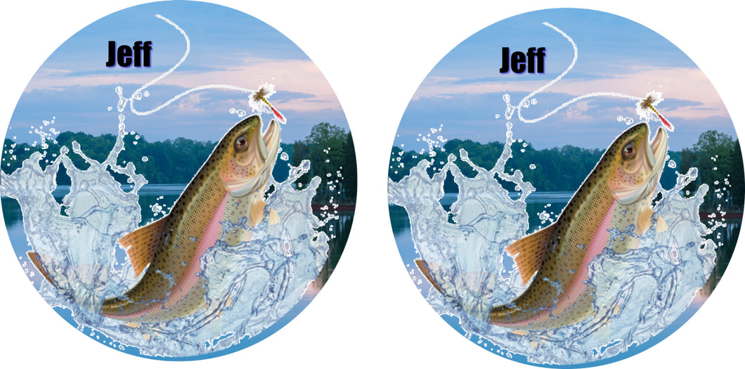 Rainbow Trout Fishing Ceramic Car Coasters, Personalized, Set of 2, Trout Coaster, Car Coasters for Men, Fish Coaster, Gift for Fisherman