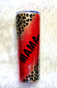 Red Cheetah Leopard Glitter Tumbler - Cheetah Tumbler, Cheetah, Gift for Mom, Mama Tumbler, Insulated, Leopard Gift, Travel Cup, 20 oz