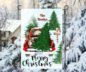Red Christmas Truck Garden Flag, Personalized Garden Flag, Christmas Garden Flag, Family Gift, Custom Garden Flag, Christmas Decor