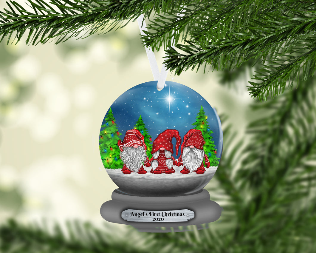 Gnome Snow Globe Christmas Ornament, Personalized, Gnomes, Gnomes Name Ornament, Custom Christmas, Gift for Mom, Family Gift, Kids Ornament