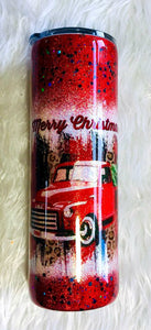 Red Christmas Truck Holographic Glitter Tumbler