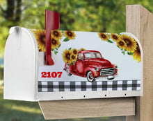 Load image into Gallery viewer, Mailbox Cover with Magnetic Strip - Personalized Sunflower Red Truck Mailbox Decor, Custom Address Mailbox Cover, Personalized Mailbox Cover