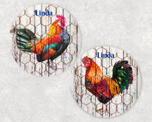 Load image into Gallery viewer, Roosters Ceramic Car Coasters, Personalized Set of 2, Roosters Car Coaster, Sandstone Car Coaster, Chicken, Rooster Gifts, 4-H, Farm Gift