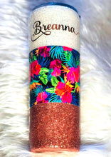 Load image into Gallery viewer, Personalized Rose Gold Glitter Tumbler, One of a Kind, Tropical Flower Design, Gift for Mom, Insulated, Tumbler, Tumbler Gift, Floral, 20 oz