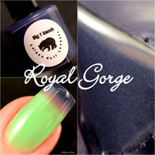 Load image into Gallery viewer, Color Changing and Glow Thermal Nail Polish - Ombre Purple/Green/Blue- Glows Aqua - &quot;Royal Gorge&quot;- Gift for Her - Girlfriend Gift