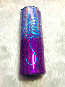 Holographic Glitter Personalized Tumbler, Purple, Insulated, Custom Name Tumbler, Linear Holographic Tumbler, Gift for Mom, Skinny 20 oz