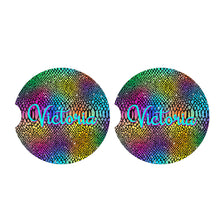 Load image into Gallery viewer, Rainbow Snakeskin Personalized Car Coasters, Ceramic, Personalized Coasters, Car Coasters, Car Accessories, Custom Car, Animal Print, Set/2