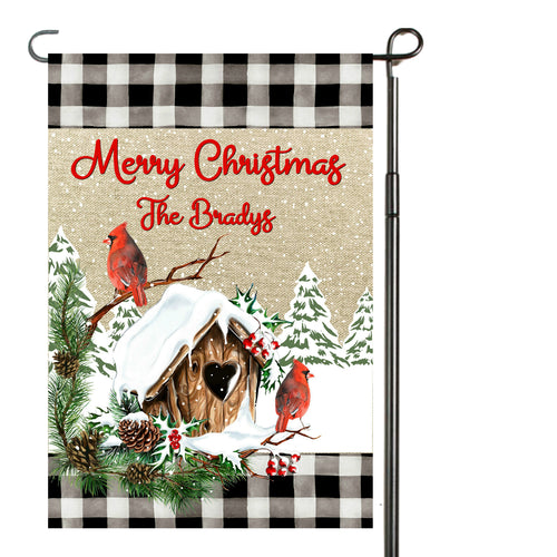 Cardinal Birdhouse Christmas Garden Flag, Personalized Garden Flag, Cardinals, Christmas Garden Flag, Family Gift, Custom Garden Flag, Christmas Decor