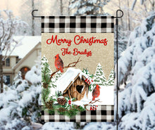 Load image into Gallery viewer, Cardinal Birdhouse Christmas Garden Flag, Personalized Garden Flag, Cardinals, Christmas Garden Flag, Family Gift, Custom Garden Flag, Christmas Decor