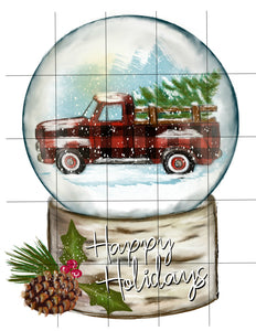 Red Buffalo Plaid Christmas Truck Sublimation Transfer Ready to Press, Snow Globe, Happy Holidays, Printed Sub Transfer, DIY Sublimation
