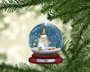 Snowman and Cardinals Snow Globe Christmas Ornament, In Memory, Personalized Ornament, Custom Christmas Holiday, Name Ornament, Kids, Secret Santa Gift, Family Gift