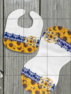 Sunflower Personalized Bib and Burp Cloth Set - Yellow and Blue - Newborn Baby Girl, Baby Shower Gift, Custom Name Bib, New Baby Gift