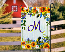 Load image into Gallery viewer, Sunflower Monogram Garden Flag, Sunflowers, Name Garden Flag, Sunflower Decor, Sunflower Flag, Yard Decor, Yard Decoration, Fall Flag