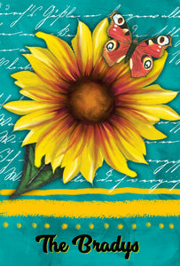 Sunflower Garden Flag, Personalized, Teal and Yellow, Garden Flag, Name Garden Flag, Sunflower Decor, Sunflower Flag, Yard Decoration