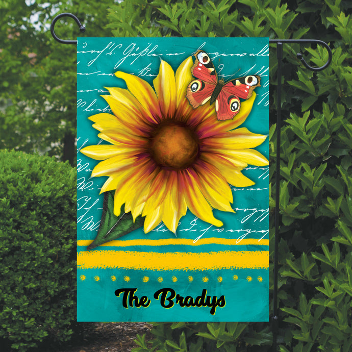 Sunflower Garden Flag, Personalized, Teal and Yellow, Garden Flag, Name Garden Flag, Sunflower Decor, Sunflower Flag, Yard Decoration
