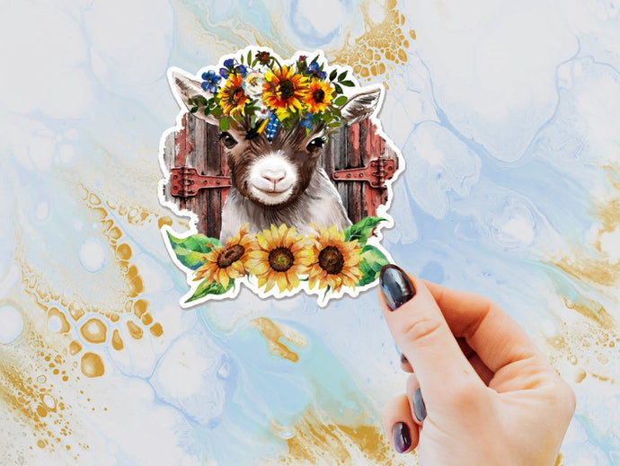 Goat Sunflowers Sticker, Goat Lover, Goat Gift, Laptop Sticker, Water Bottle, Goats, Goat Kid Sticker, Tumbler Sticker, Dairy Goat, 4-H