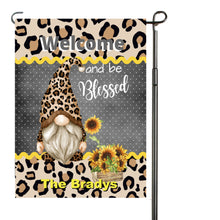 Load image into Gallery viewer, Gnome Sunflower Leopard Garden Flag, Personalized, Garden Flag, Name Garden Flag, Yard Decor, Cheetah Gnomes, Summer Yard Flag, Gnome Gift