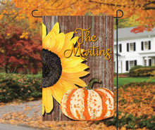 Load image into Gallery viewer, Sunflower Pumpkin Fall Garden Flag, Personalized, Autumn Garden Flag, Sunflower Garden Flag, Fall Decor, Fall Yard Decor, Pumpkin Decoration