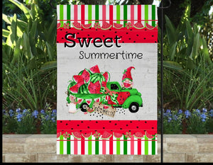 Gnome Watermelon Garden Flag, Sweet Summertime Personalized, Summer Garden Flag, Name Garden Flag, Watermelon Decor, Watermelon Flag