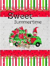 Load image into Gallery viewer, Gnome Watermelon Garden Flag, Sweet Summertime Personalized, Summer Garden Flag, Name Garden Flag, Watermelon Decor, Watermelon Flag