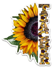 Load image into Gallery viewer, Teacher Cheetah Sunflower Sticker, Sticker for Teachers, Teacher Gift, Gift from Student, School Sticker, Sunflowers, Leopard Teacher, Teach
