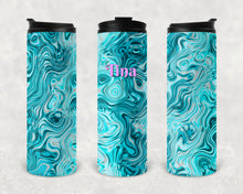 Load image into Gallery viewer, Teal Oils and Water Personalized Vinyl Wrap Epoxy Tumbler, Teal Swirl, Mom Gift, Travel Cup, Name Tumbler, Custom Tumbler, Oil Slick, 17 oz