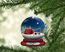 Load image into Gallery viewer, Tent Camping Snow Globe Christmas Ornament, Personalized Ornament, Custom Christmas Holiday, Name Ornament, Gift for Family, Couples Gift