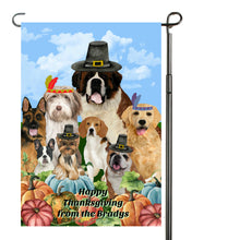 Load image into Gallery viewer, Thanksgiving Dogs Garden Flag, Personalized, Fall Garden Flag, Autumn Garden Flag, Fall Decor, Fall Yard Decor, Custom Garden Flag