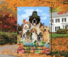 Load image into Gallery viewer, Thanksgiving Dogs Garden Flag, Personalized, Fall Garden Flag, Autumn Garden Flag, Fall Decor, Fall Yard Decor, Custom Garden Flag