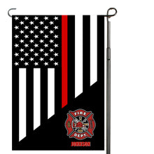Load image into Gallery viewer, Firefighter Thin Red Line Garden Flag, Personalized, Garden Flag, Name Garden Flag, Firefighter Decor, Yard Decoration, Gift for Man