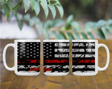Load image into Gallery viewer, Personalized Thin Red Line American Flag Custom Name Coffee Mug, Support Fire Fighters, First Responders Gift, Fireman Gift, Firefighter
