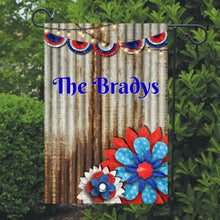 Load image into Gallery viewer, Rusty Tin Patriotic Garden Flag, Personalized, Name Garden Flag, July 4 Garden Flag, Red White Blue Flag, Holiday Yard Flag, Memorial Day