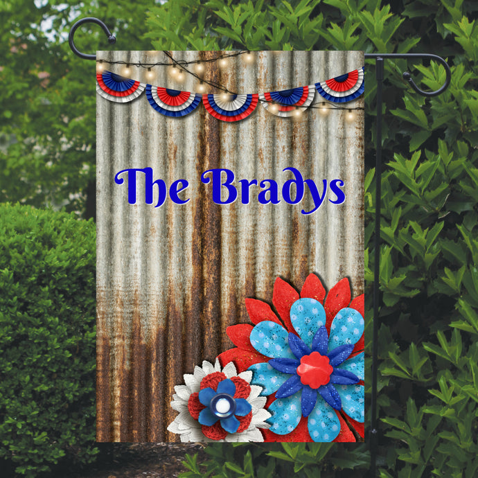 Rusty Tin Patriotic Garden Flag, Personalized, Name Garden Flag, July 4 Garden Flag, Red White Blue Flag, Holiday Yard Flag, Memorial Day
