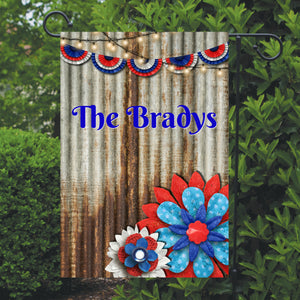 Rusty Tin Patriotic Garden Flag, Personalized, Name Garden Flag, July 4 Garden Flag, Red White Blue Flag, Holiday Yard Flag, Memorial Day