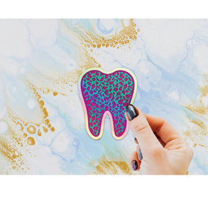 Leopard Tooth Holographic Sticker, Tooth Laptop Sticker, Water Bottle Sticker, Cheetah Tooth Sticker, Tumbler Sticker, Dental Assistant Sticker, Dentist