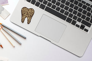 Leopard Tooth Sticker, Tooth Laptop Sticker, Water Bottle Sticker, Cheetah Tooth Sticker, Tumbler Sticker, Dental Assistant Sticker, Dentist