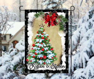 Snowflakes Christmas Tree Garden Flag, Personalized Garden Flag, Christmas Garden Flag, Family Gift, Custom Garden Flag, Christmas Decor