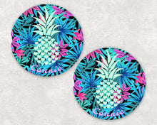 Load image into Gallery viewer, Pineapple Tropical Personalized Car Coasters, Pineapple Coaster, Name Coasters, Tropical Personalized Coaster, Sandstone Coasters, Set of 2