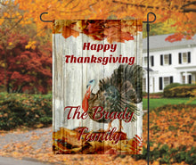 Load image into Gallery viewer, Thanksgiving Turkey Garden Flag, Personalized, Fall Garden Flag, Autumn Garden Flag, Fall Decor, Fall Yard Decor, Custom Garden Flag