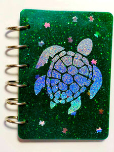 Sea Turtle Color Changing Glitter Notebook, Holographic Turtle, Ocean, Handmade Notebook, Glitter Notebook, Notebook Cover, Epoxy Notebook
