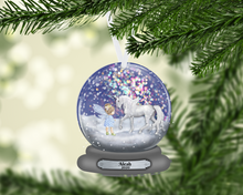 Load image into Gallery viewer, Unicorn and Fairy Snow Globe Christmas Ornament Personalized, Name Ornament, Custom Christmas Holiday, Gift for Girl, Unicorn Gift, Baby&#39;s First