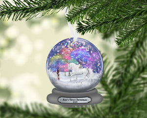 Unicorn Snow Globe Christmas Ornament Personalized, Name Ornament, Custom Christmas Holiday, Gift for Girl, Unicorn Gift, Baby's First