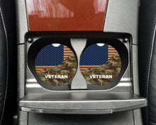 Load image into Gallery viewer, Veteran American Flag Camo Ceramic Car Coasters, Set of 2, Veteran Car Coaster, Sandstone Car Coaster, Car Coasters Men, Military Coaster