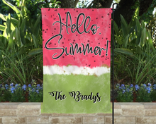 Load image into Gallery viewer, Watermelon Garden Flag, Personalized, Summer Garden Flag, Name Garden Flag, Watermelon Decor, Watermelon Flag, Yard Decor, Yard Decoration