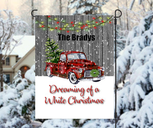 Red Truck Dreaming of a White Christmas Garden Flag, Christmas Flag, Personalized Garden Flag, Christmas Garden Flag, Custom Garden Flag
