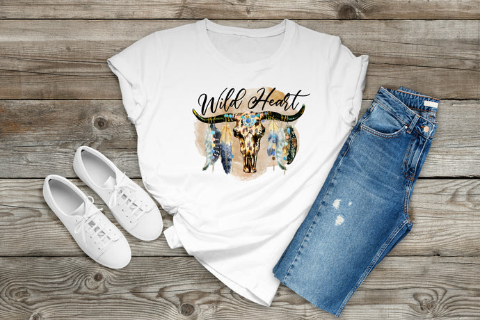 Sublimation Transfer Ready to Press, Wild at Heart, Sub Image, Printed, Ready to Use, Feathers Skull Sublimation, Adult/Child T-Shirt Size